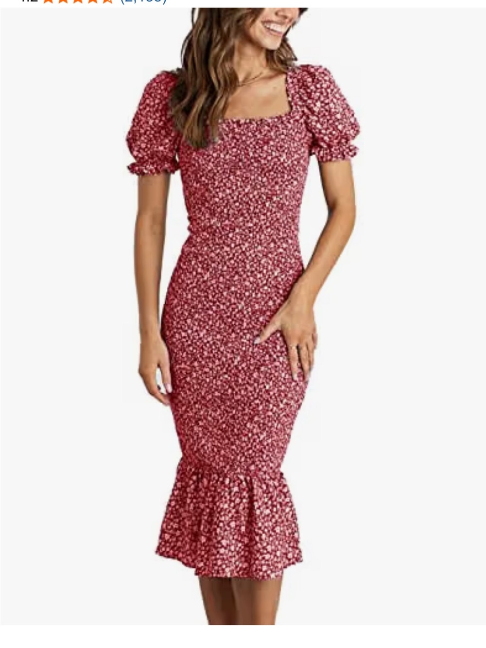 PRETTYGARDEN Summer Floral Bodycon Midi Dress Puff Sleeve Mermaid new 🆕